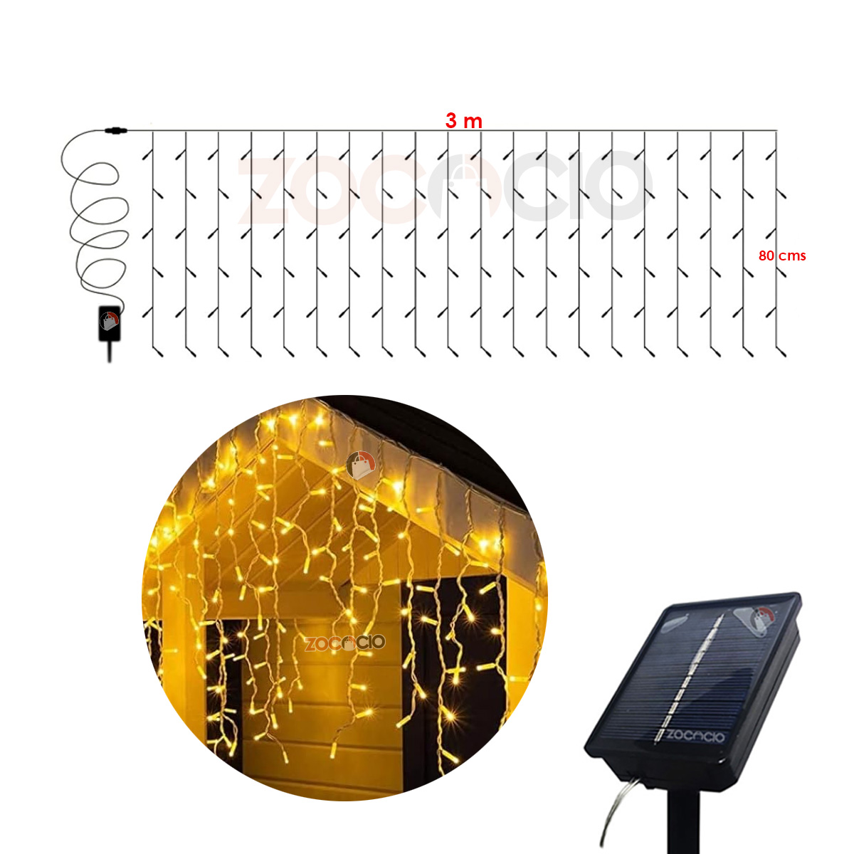 Cortina De Luces Led Navideñas Panel Sol